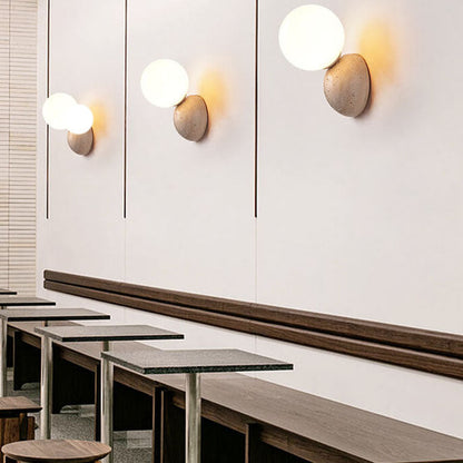 Japanese Round Ball Stone 1-Light Wall Sconce Lamp