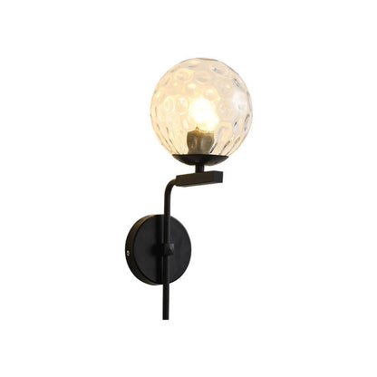 Round Glass Iron Right Angle Arm 1-Light Wall Sconce Lamp