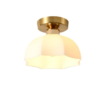 Scandinavian Modern Minimalist Iron Glass Ceramic Flower Diamond 1-Light Semi-Flush Mount Ceiling Light