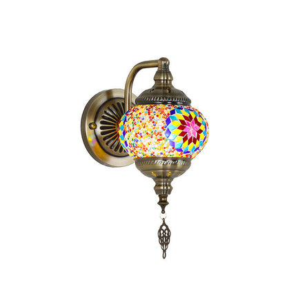 Retro Iron Glass Mosaic Globe 1-Light Wall Sconce Lamp