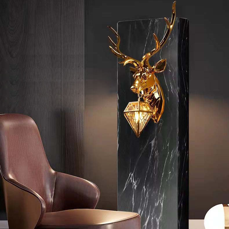 Creative Deer Head Resin 1-Light Wall Sconce Lamp