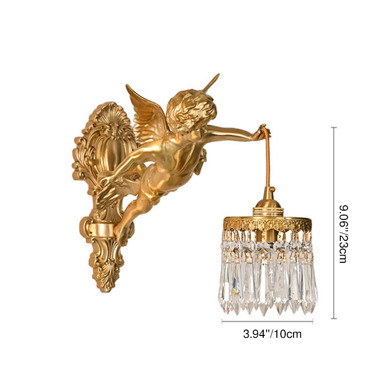 French Brass Flower Angel Shape 1-Light Wall Sconce Lamp