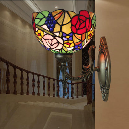 Tiffany Flower Bowl Stained Glass 1-Light Wall Sconce Lamp