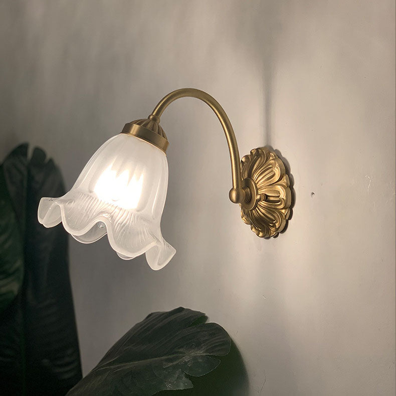 European Floral Copper Glass 1-Light Wall Sconce Lamp