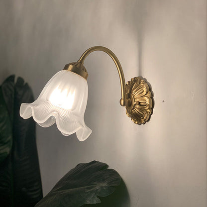 European Floral Copper Glass 1-Light Wall Sconce Lamp