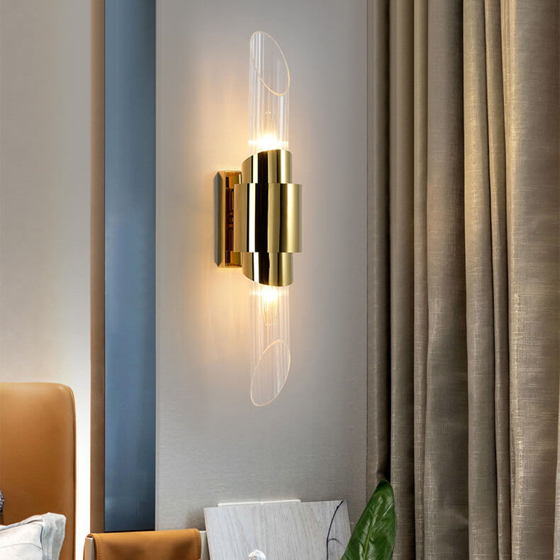 Stainless Steel Glass Column 2-Light Wall Sconce Lamp