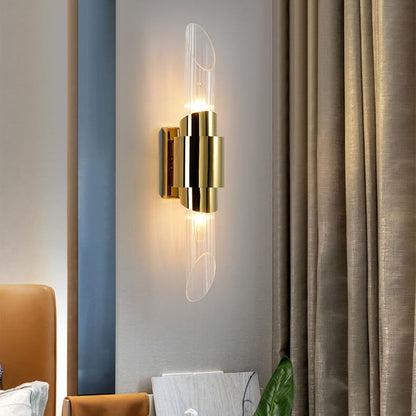 Stainless Steel Glass Column 2-Light Wall Sconce Lamp