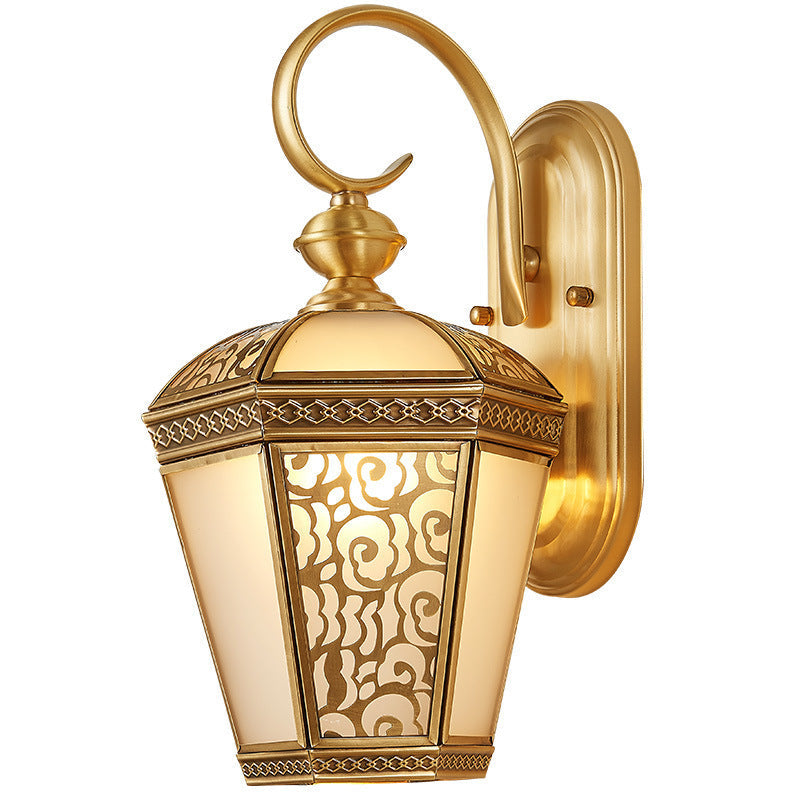 Brass Glass Hexagonal Lantern 1-Light Wall Sconce Lamp