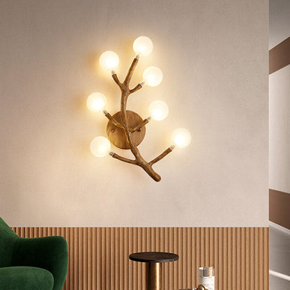 Traditional Tree Fork Resin Glass 7-Light Wall Sconce Lamp