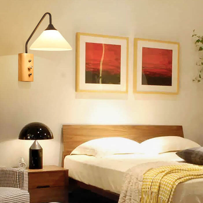 Japanese Iron Glass Lampshade 1-Light Wall Sconce Lamp