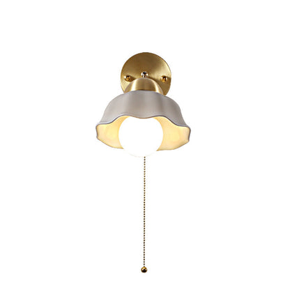 Floral Copper Ceramic Pull Cord 1-Light Wall Sconce Lamp