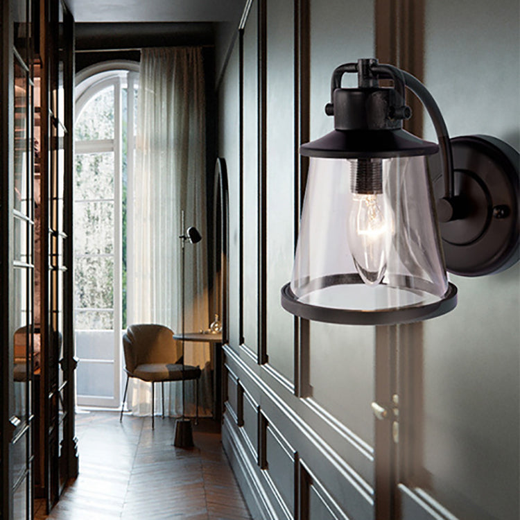 Iron Glass Round Shade 1-Light Waterproof Wall Sconce Lamp
