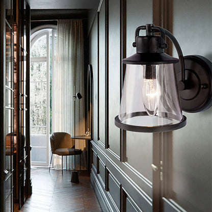 Iron Glass Round Shade 1-Light Waterproof Wall Sconce Lamp