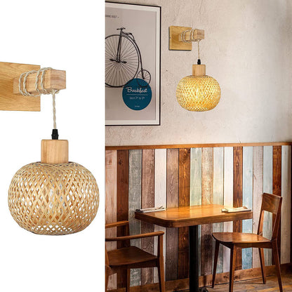 Japanese Round Head Rattan Weaving 1-Light Wall Sconce Lamp