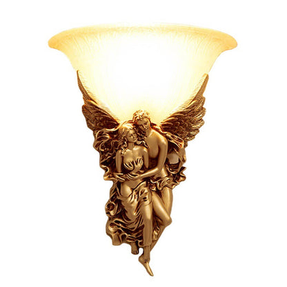 European Angel Resin Design Glass 1-Light Wall Sconce Lamp