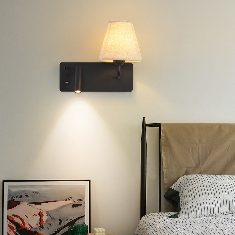 Square Iron Aluminum Fabric 1-Light LED Wall Sconce Lamp