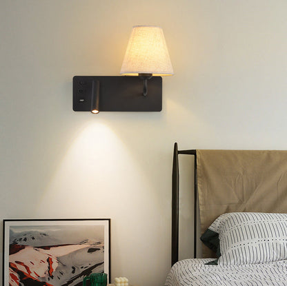 Square Iron Aluminum Fabric 1-Light LED Wall Sconce Lamp