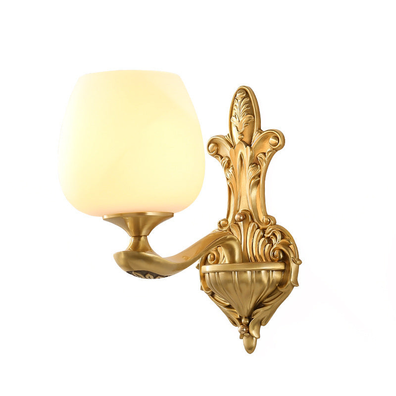 Brass Glass Cup Carving Base 1/2 Light Wall Sconce Lamp