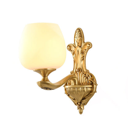 Brass Glass Cup Carving Base 1/2 Light Wall Sconce Lamp