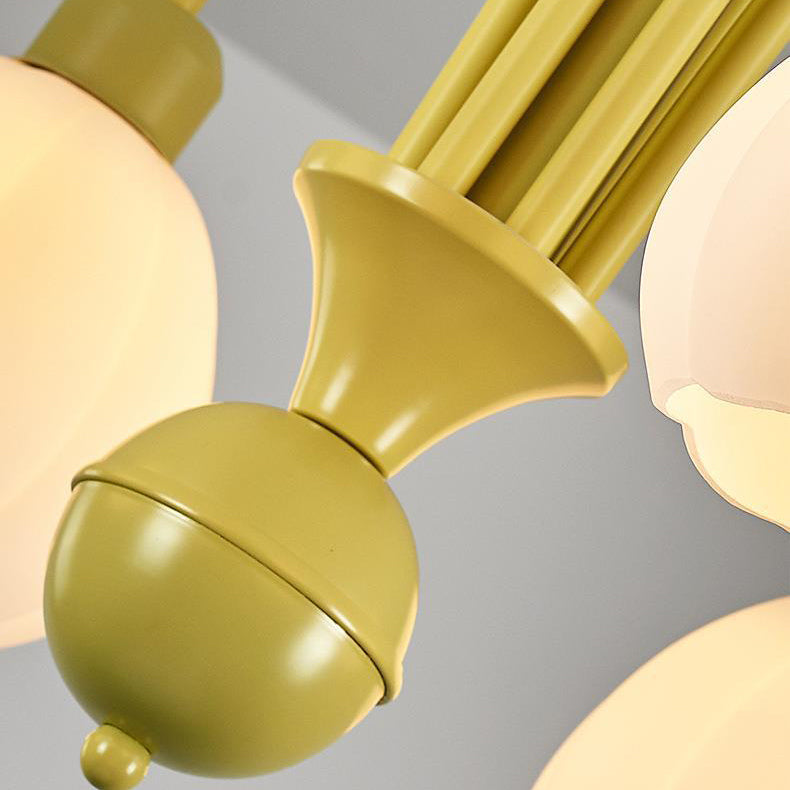 Minimalist Cream Pumpkin Metal Glass 4/6 Light Chandelier