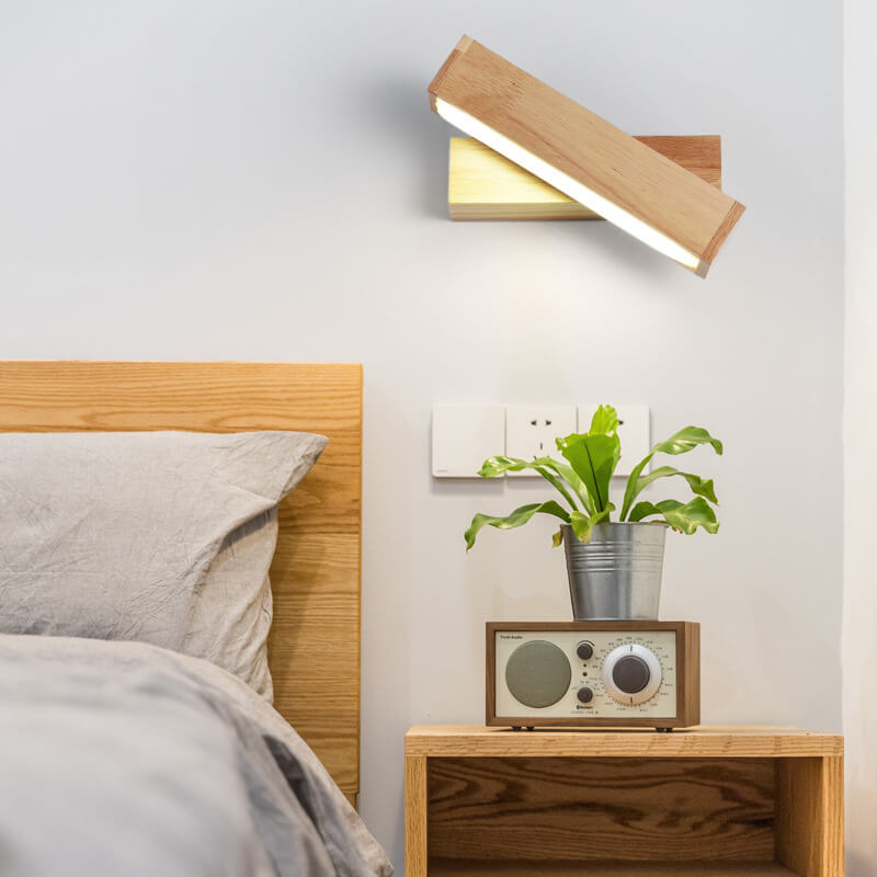 Log Wooden Rectangular Rotatable LED Wall Sconce Lamp
