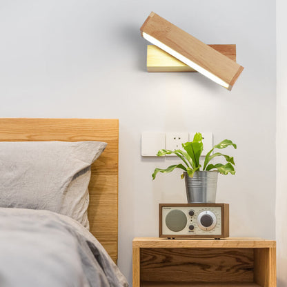 Log Wooden Rectangular Rotatable LED Wall Sconce Lamp