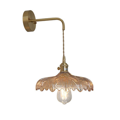 Art Deco Iron Flower Glass Shade 1-Light Wall Sconce Lamp