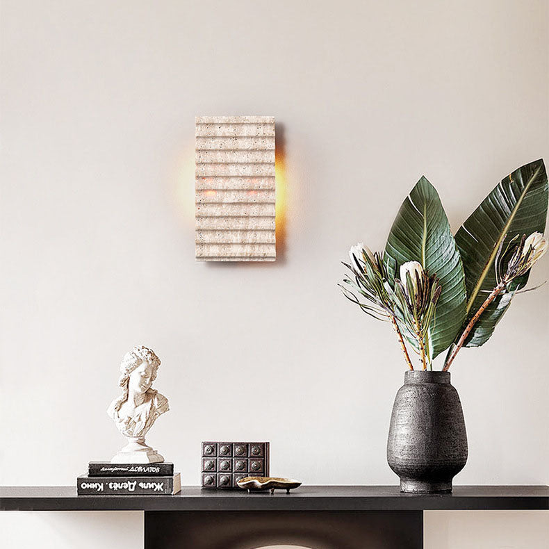 Grille Beige Travertine Rectangle 1-Light Wall Sconce Lamp