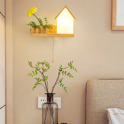 Log Cabin Flower Decoration 1-Light Wall Sconce Lamp
