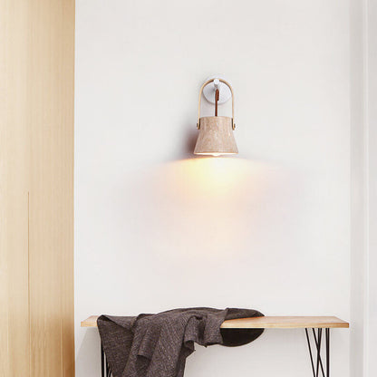Japanese Yellow Travertine Round 1-Light Wall Sconce Lamp