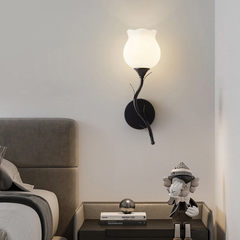 Cream Flower Iron Glass 1/2 Light Wall Sconce Lamp