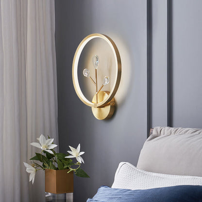 Brass Crystal Tree Branch Circle LED Wall Sconce Lamp