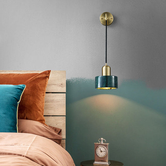 Minimalist Cylinder Iron Marble 1-Light Wall Sconce Lamp