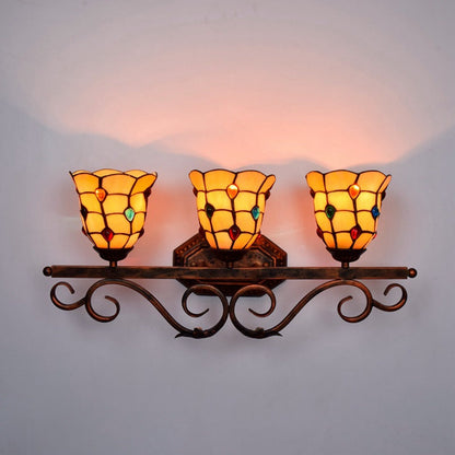 Tiffany Iron 3-Light Vanity Mirror Front Wall Sconce Lamp