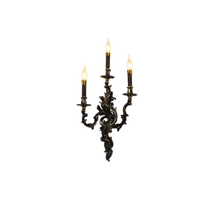 French Black Copper Candlestick 3-Light Wall Sconce Lamp