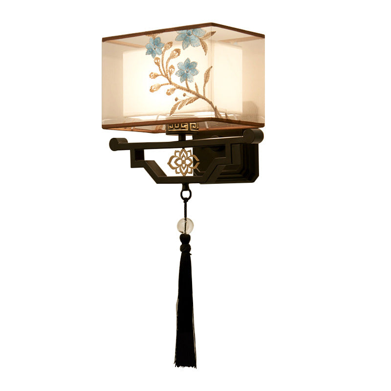 Chinese Embroidered Iron Fabric 1-Light Wall Sconce Lamp