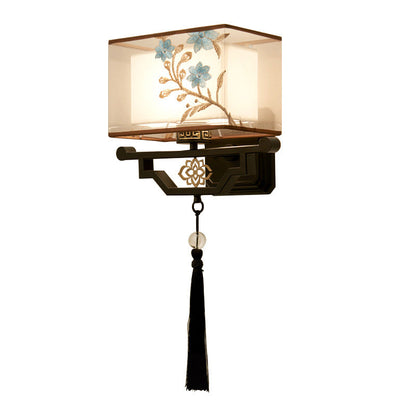 Chinese Embroidered Iron Fabric 1-Light Wall Sconce Lamp