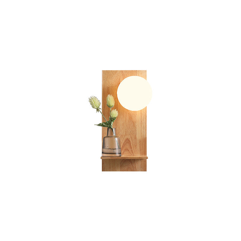 Glass Ball Wooden Square Base 1-Light Wall Sconce Lamp