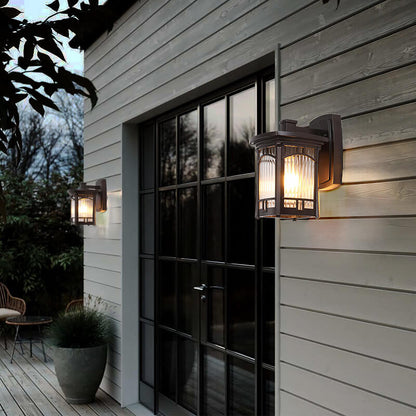 Square Carved 1-Light Outdoor Waterproof Wall Sconce Lamp