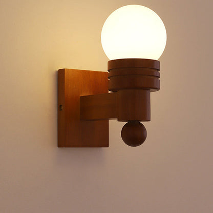 Wood Beam Glass Ball Shade 1-Light Wall Sconce Lamp