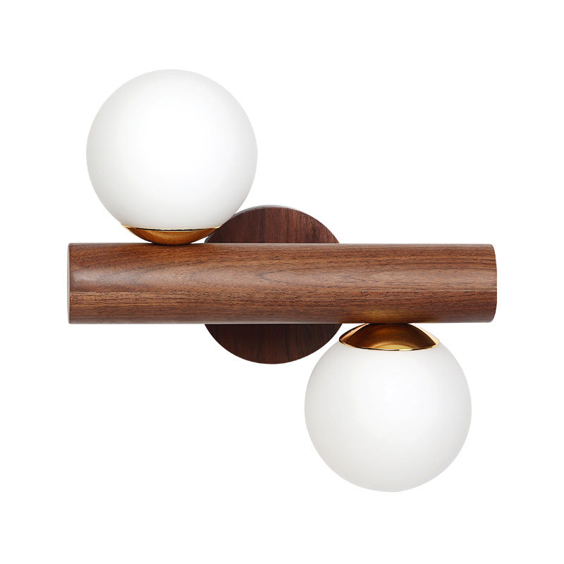 Japanese Glass Cylinder Strip Ball 2-Light Wall Sconce Lamp