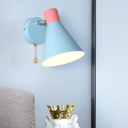 Iron Blue Cone Shade 1-Light Reading Wall Sconce Lamp