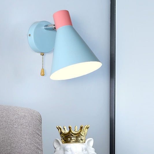 Iron Blue Cone Shade 1-Light Reading Wall Sconce Lamp