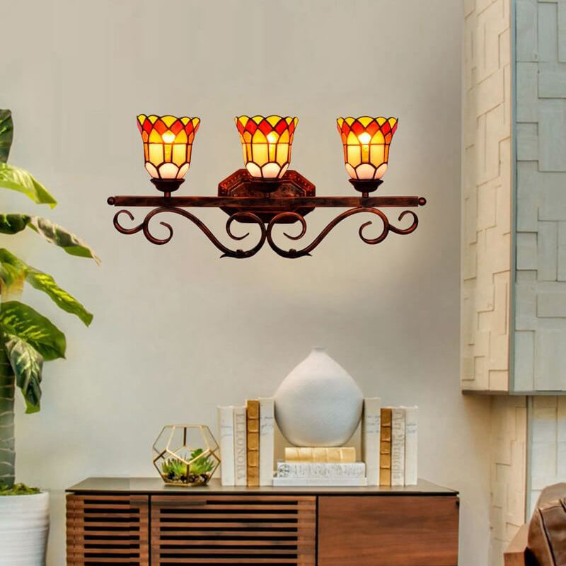 Tiffany Glass Mirror Front Light 3-Light Wall Sconce Lamp