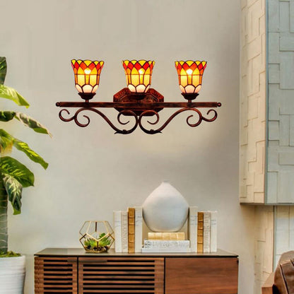 Tiffany Glass Mirror Front Light 3-Light Wall Sconce Lamp