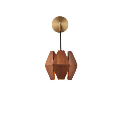 Japanese Round Hardware Wood 1-Light Wall Sconce Lamp