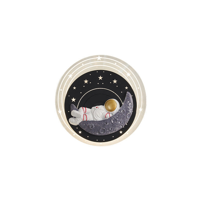 Starry Sky Moon Resin Astronaut Round LED Wall Sconce Lamp