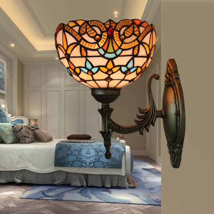 Tiffany Flora Stained Glass 1-Light Wall Sconce Lamp