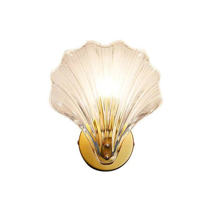 Shell Glass Brass Finish Frame 1-Light Wall Sconce Lamp
