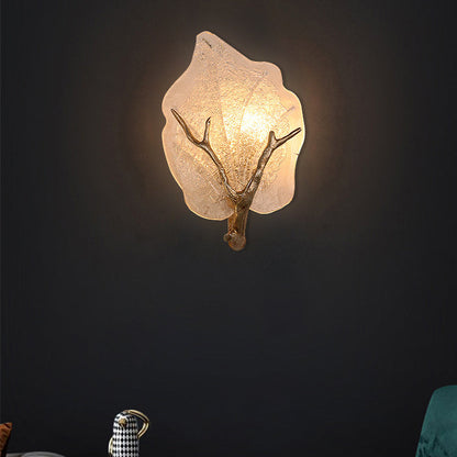 Copper Glass Leave Branch 1/2 Light Wall Sconce Lamp